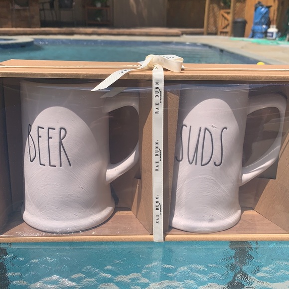 New Rae Dunn White BEER & SUDS Ceramic Beer Steins - Picture 1 of 5
